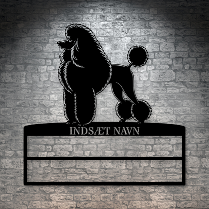 Puddelhund rosette display metalskilt med personlig navn. Unik Gaveide til hundeejeren