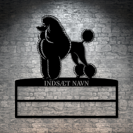 Puddelhund rosette display metalskilt med personlig navn. Unik Gaveide til hundeejeren