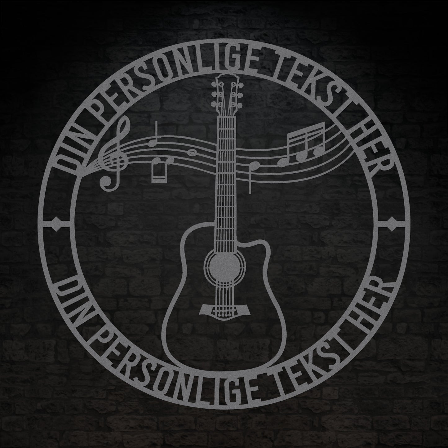 Sølvfarvet guitar metalskilt med personlig tekst. musiker navneskilt gaveidé