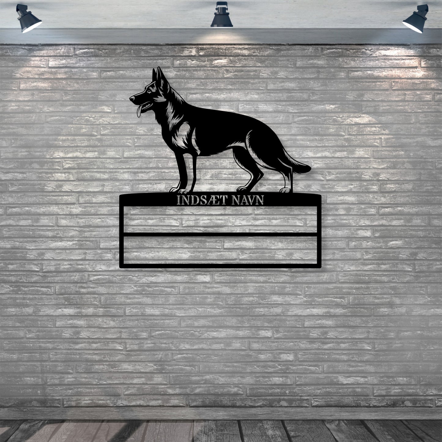 Schæferhund rosette display metalskilt med personlig tekst og navn. Unik Gaveide til hundeejer...