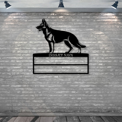 Schæferhund rosette display metalskilt med personlig tekst og navn. Unik Gaveide til hundeejer...