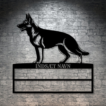 Schæferhund rosette display metalskilt med personlig tekst og navn. Unik Gaveide til hundeejer