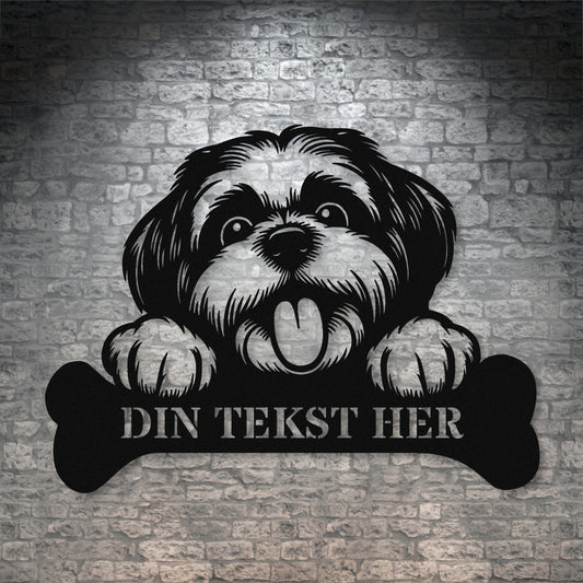 Shih Tsu metalskilt i sort med personlig tekst. Hundeejer navneskilt gaveidé