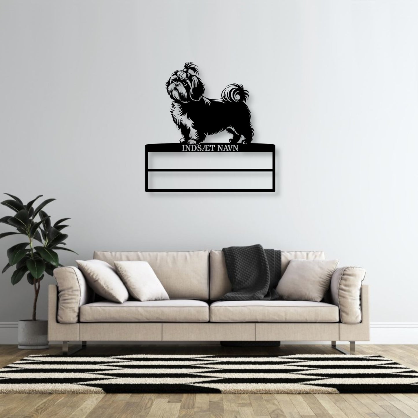 Shih Tzu rosette display metalskilt med personlig navn. Unik Gaveide til hundeejeren..