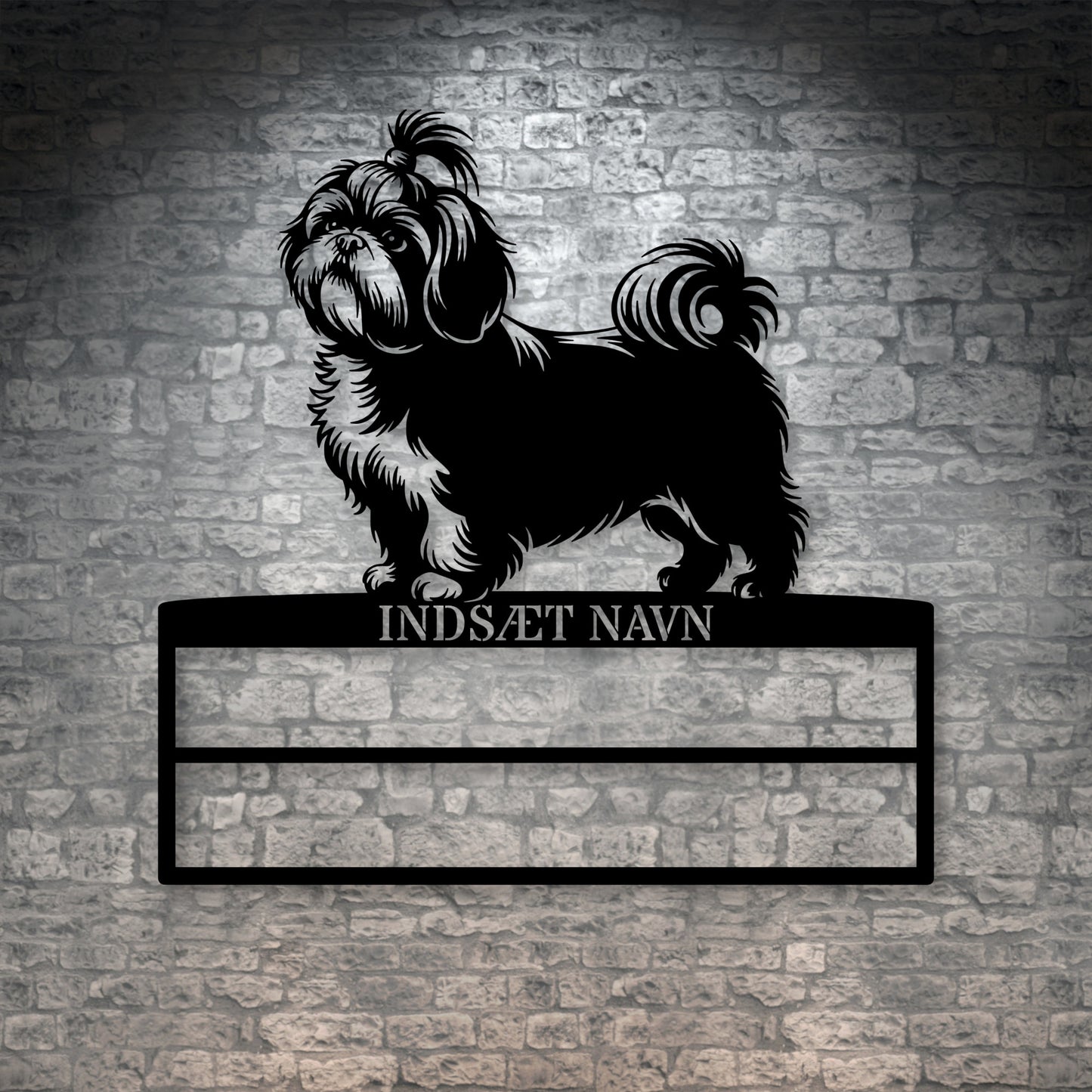 Shih Tzu rosette display metalskilt med personlig navn. Unik Gaveide til hundeejeren