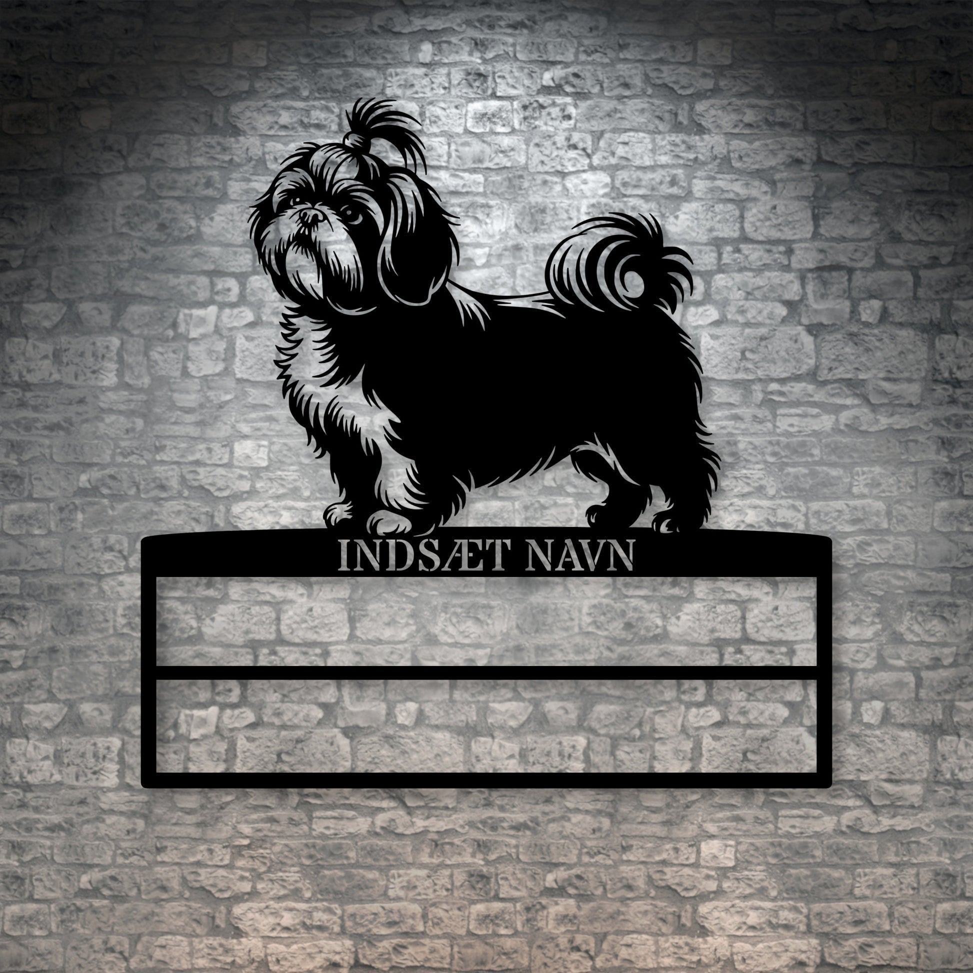 Shih Tzu rosette display metalskilt med personlig navn. Unik Gaveide til hundeejeren