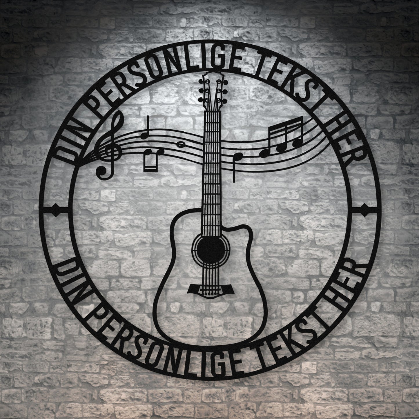 Sort guitar metalskilt med personlig tekst. musiker navneskilt gaveidé