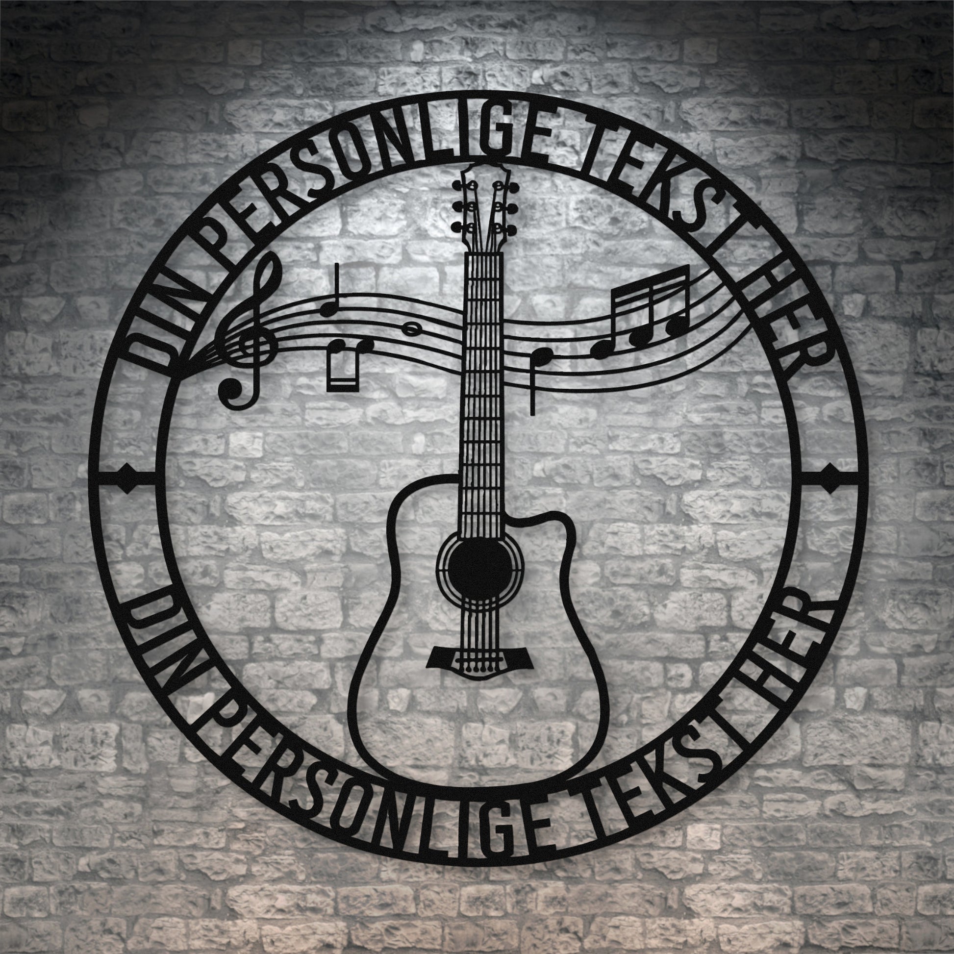 Sort guitar metalskilt med personlig tekst. musiker navneskilt gaveidé