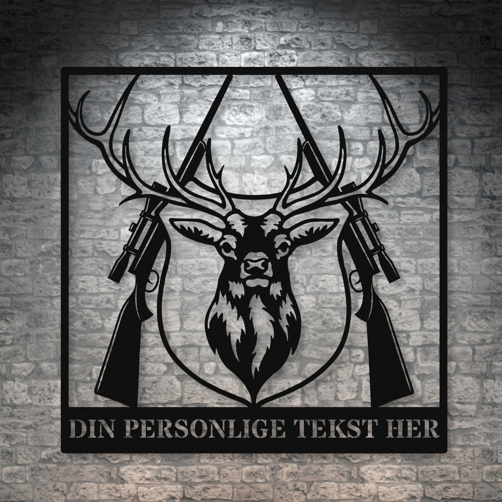 Sort metalskilt med navn og personlig tekst til jægeren. Fås i flere farver og størrelser