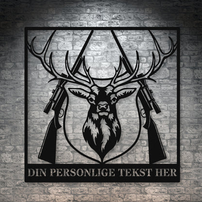 Sort metalskilt med navn og personlig tekst til jægeren. Fås i flere farver og størrelser