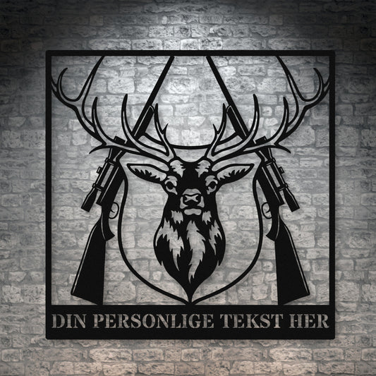 Sort metalskilt med navn og personlig tekst til jægeren. Fås i flere farver og størrelser