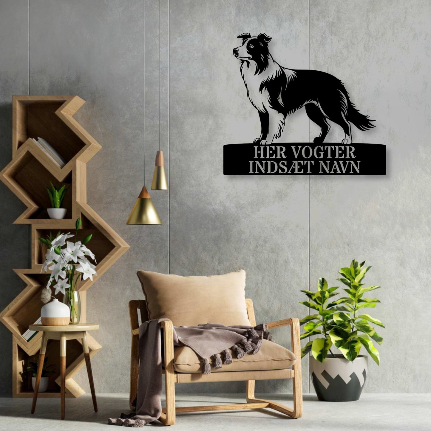 Special Border Collie "her vogter jeg" metalskilt med personlig navn. Unik hundeejer gaveide....