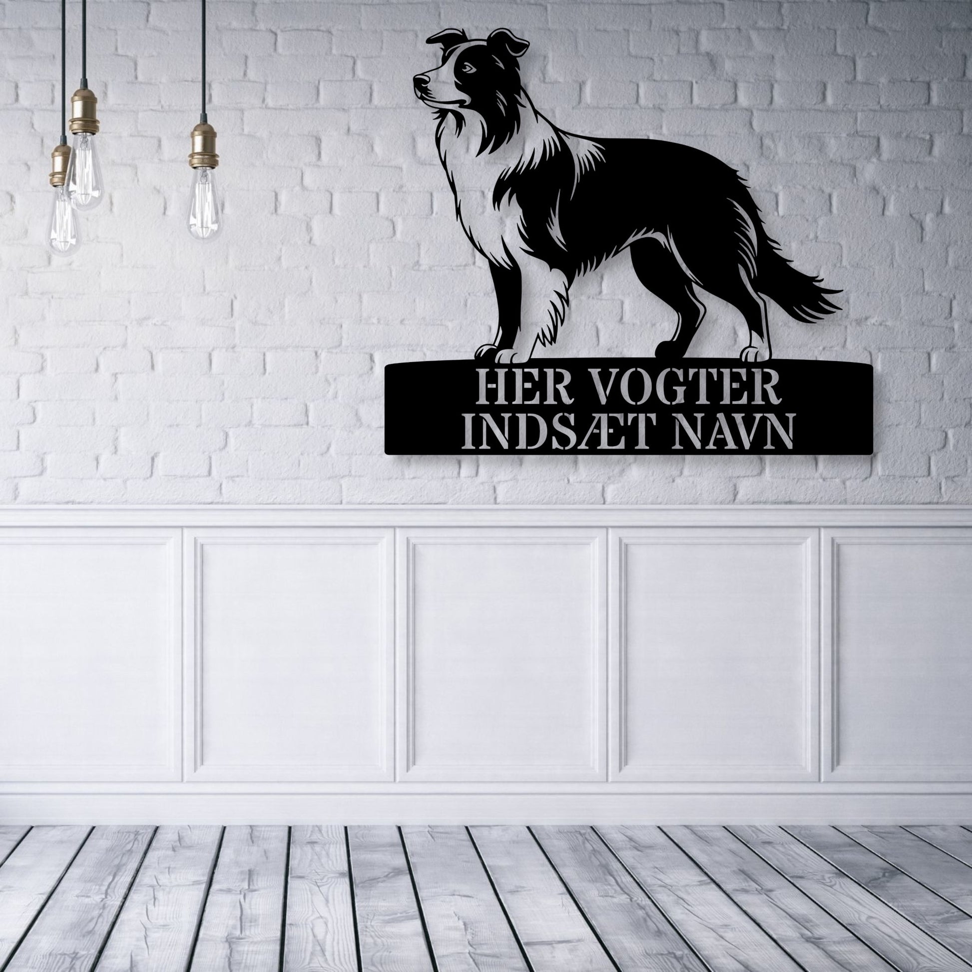 Special Border Collie "her vogter jeg" metalskilt med personlig navn. Unik hundeejer gaveide...