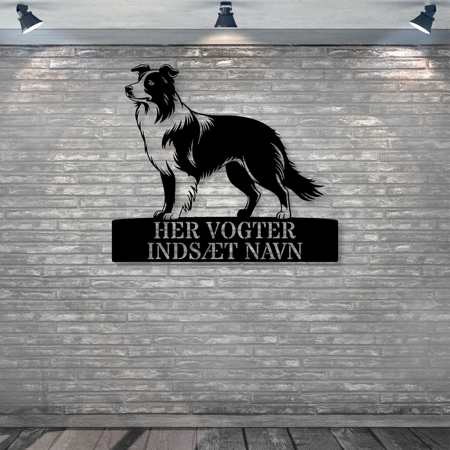Special Border Collie "her vogter jeg" metalskilt med personlig navn. Unik hundeejer gaveide..