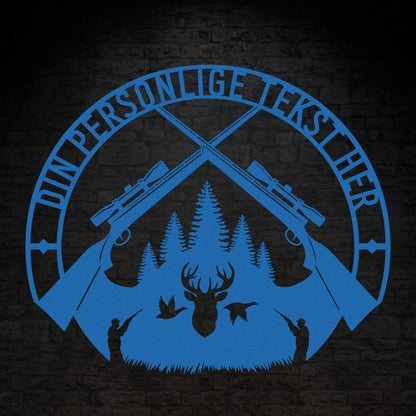 Special Jagt tema metalskilt i blå med personlig tekst eller navn