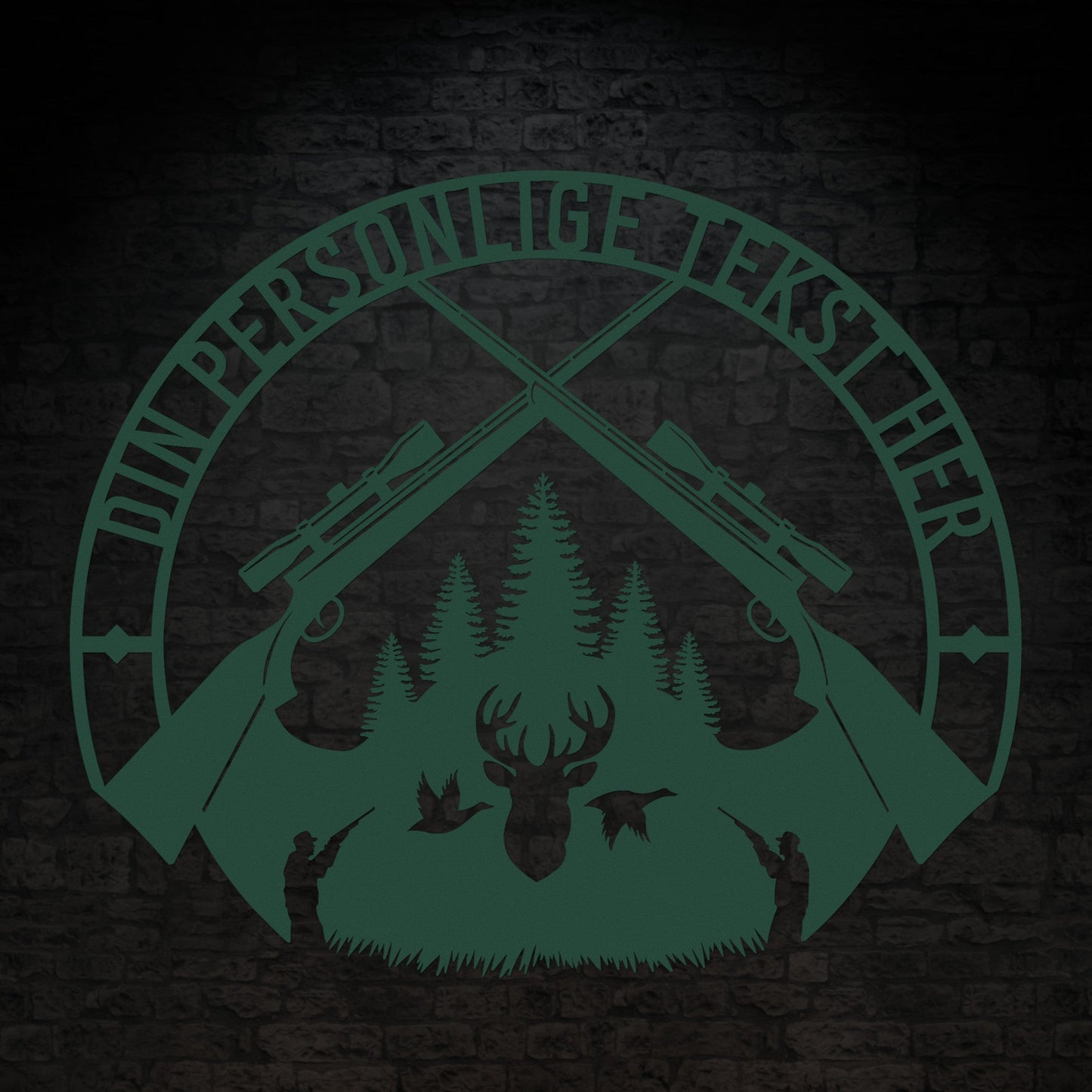 Special Jagt tema metalskilt i grøn med personlig tekst eller navn