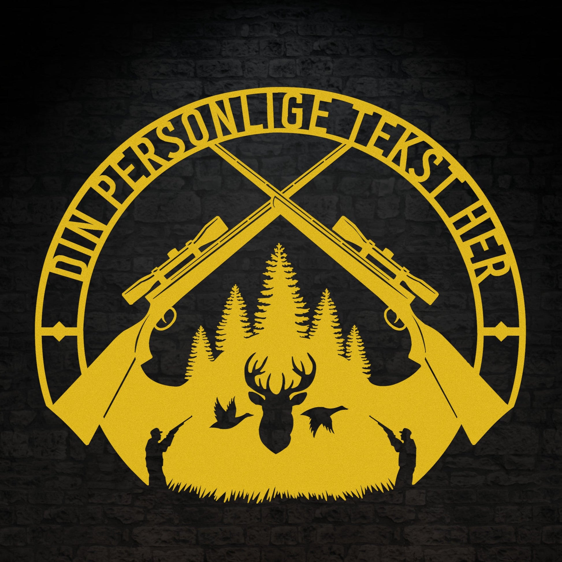 Special Jagt tema metalskilt i gul med personlig tekst eller navn