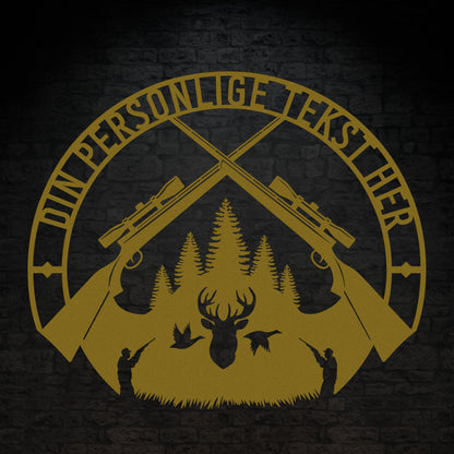 Special Jagt tema metalskilt i guldfarve med personlig tekst eller navn