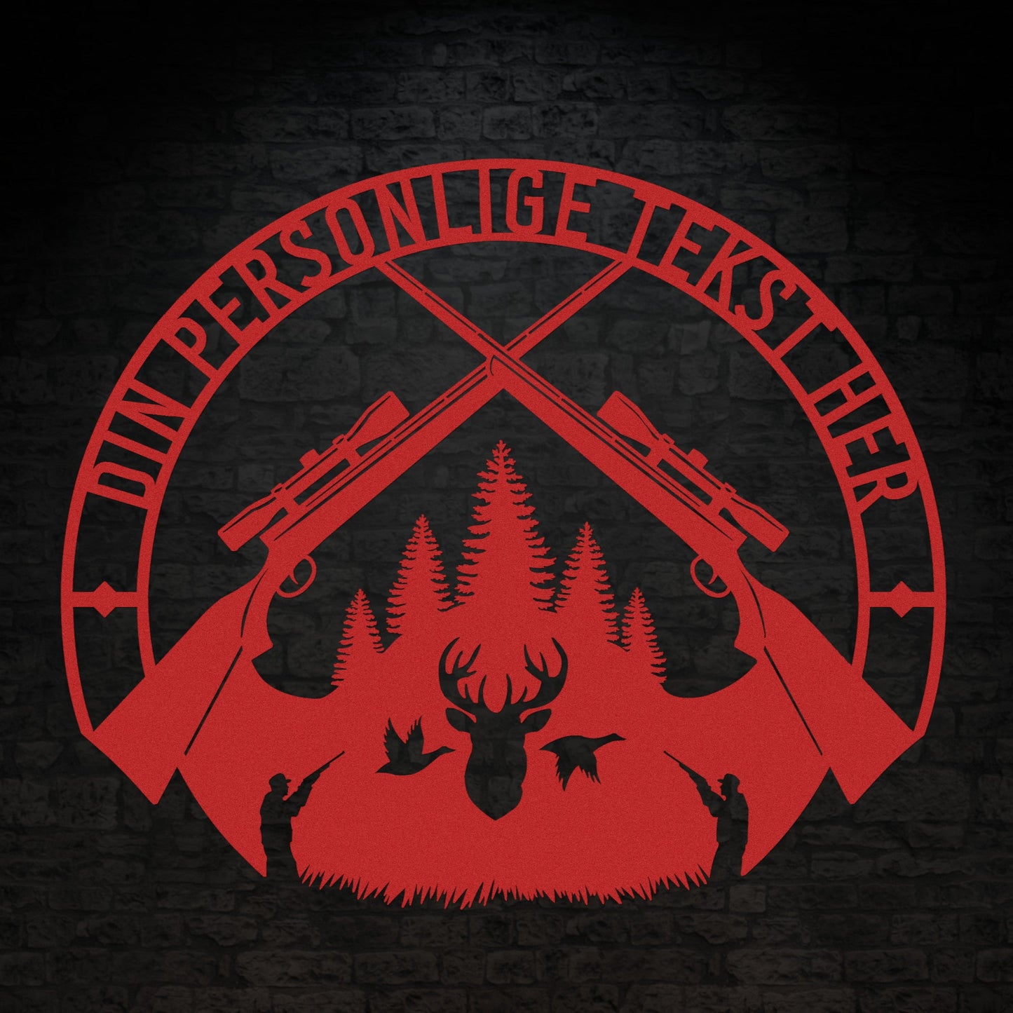 Special Jagt tema metalskilt i rød med personlig tekst eller navn