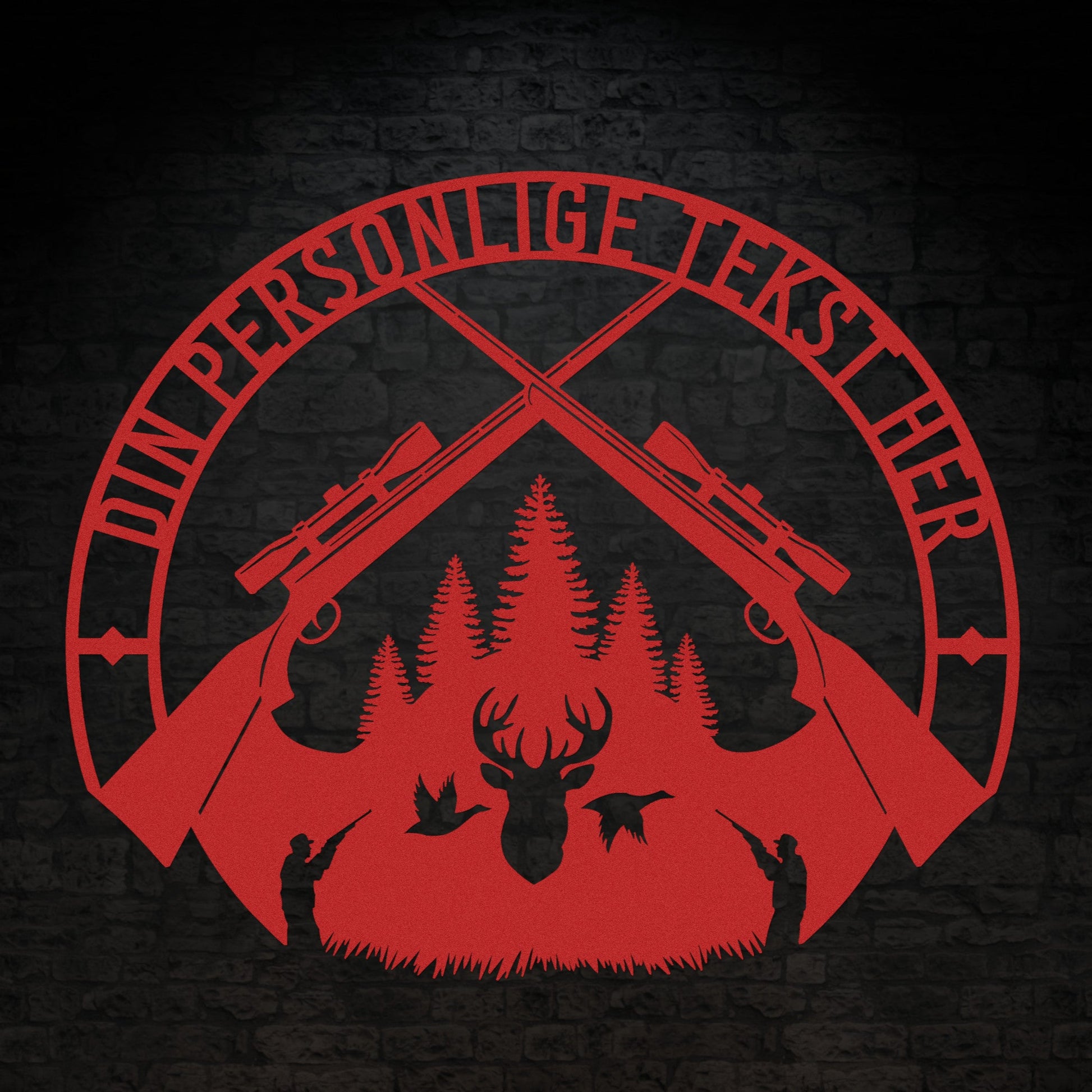 Special Jagt tema metalskilt i rød med personlig tekst eller navn