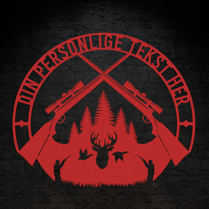 Special Jagt tema metalskilt i rød med personlig tekst eller navn