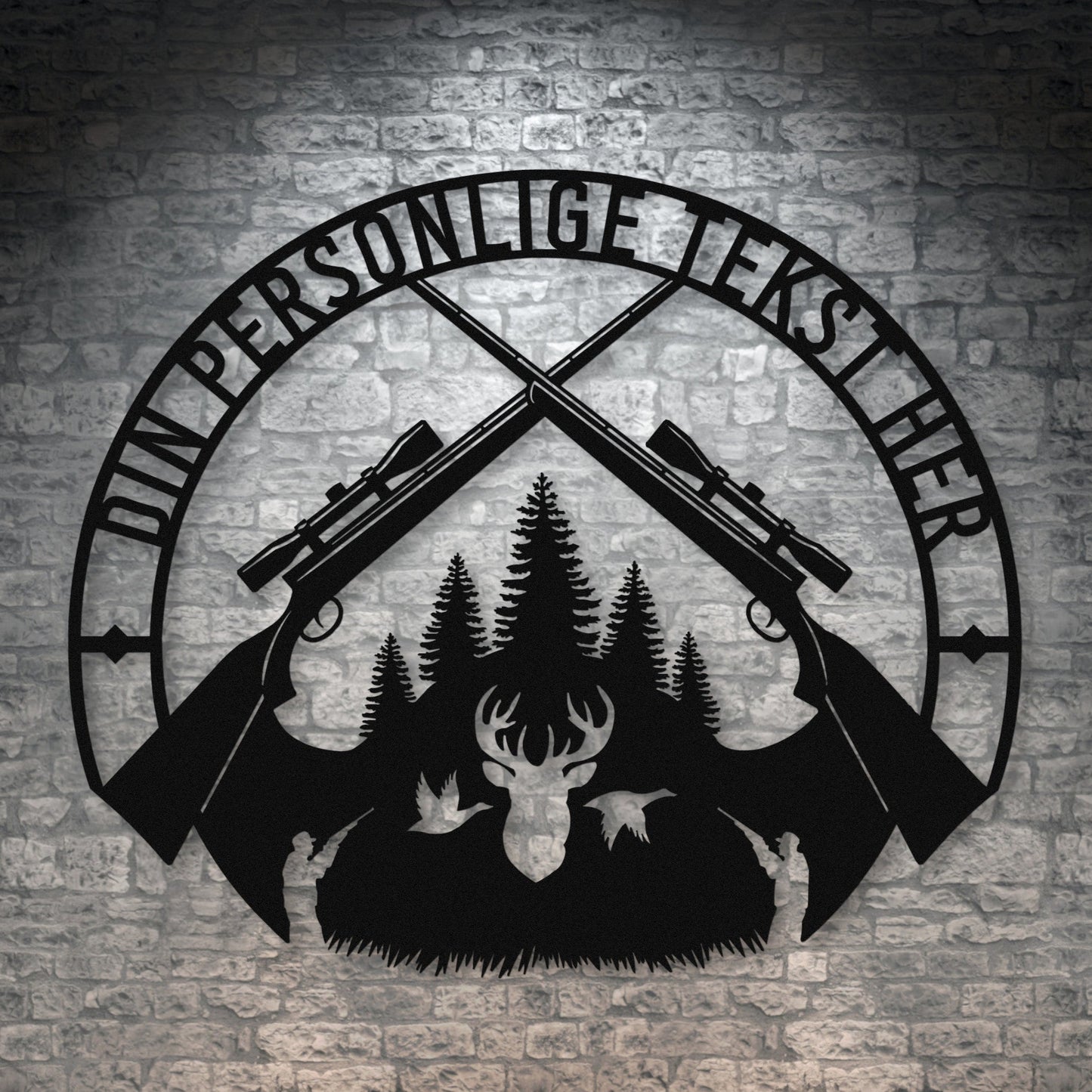 Special Jagt tema metalskilt i sort med personlig tekst eller navn
