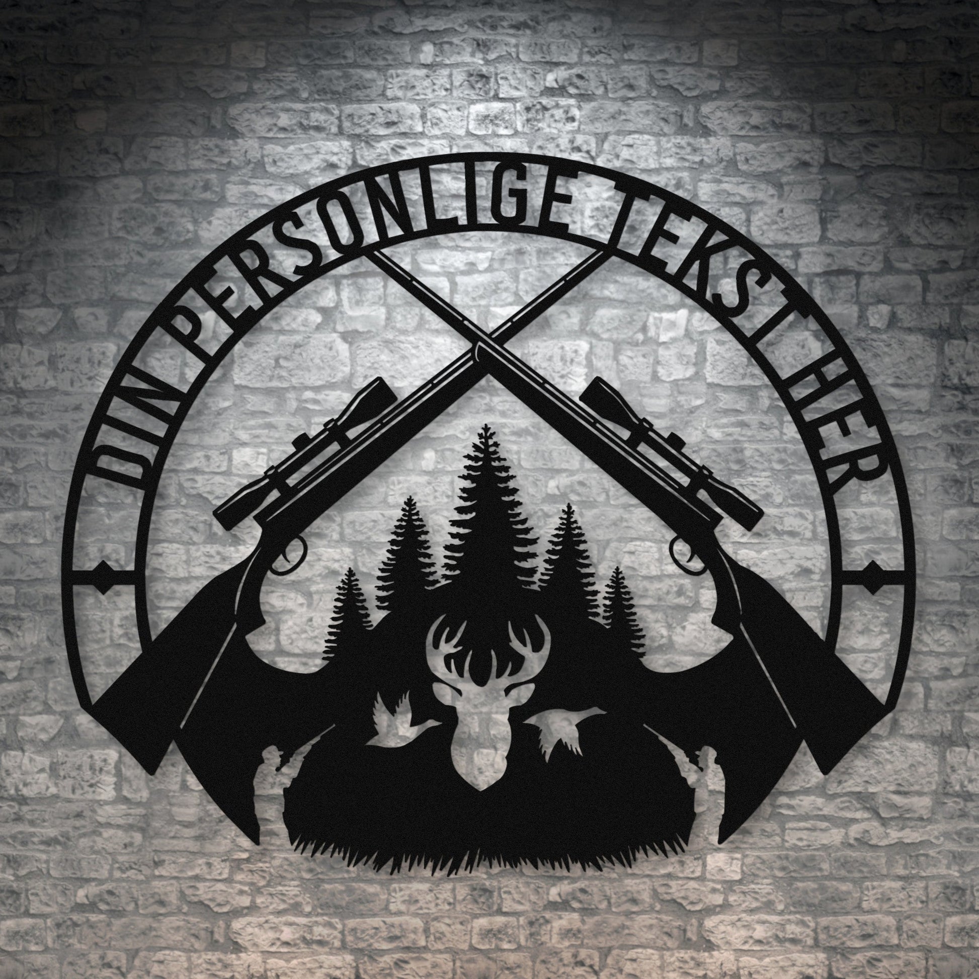 Special Jagt tema metalskilt i sort med personlig tekst eller navn