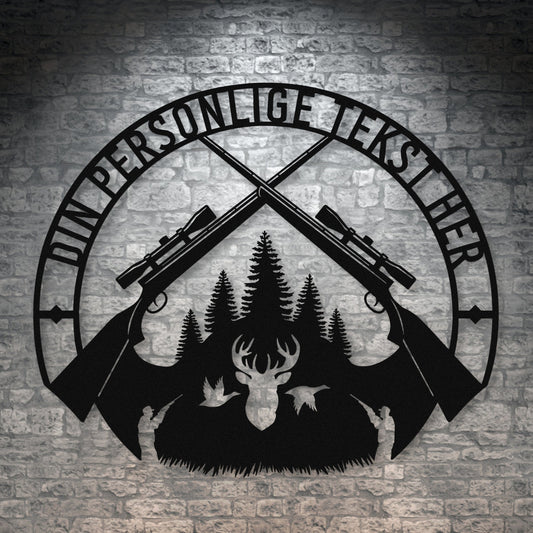 Special Jagt tema metalskilt i sort med personlig tekst eller navn