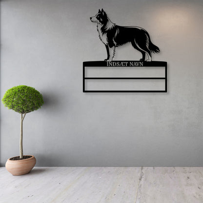 Speciallavet Border Collie væg metalskilt med personlig tekst til rosetter. Unik Gaveide til hundeejer.