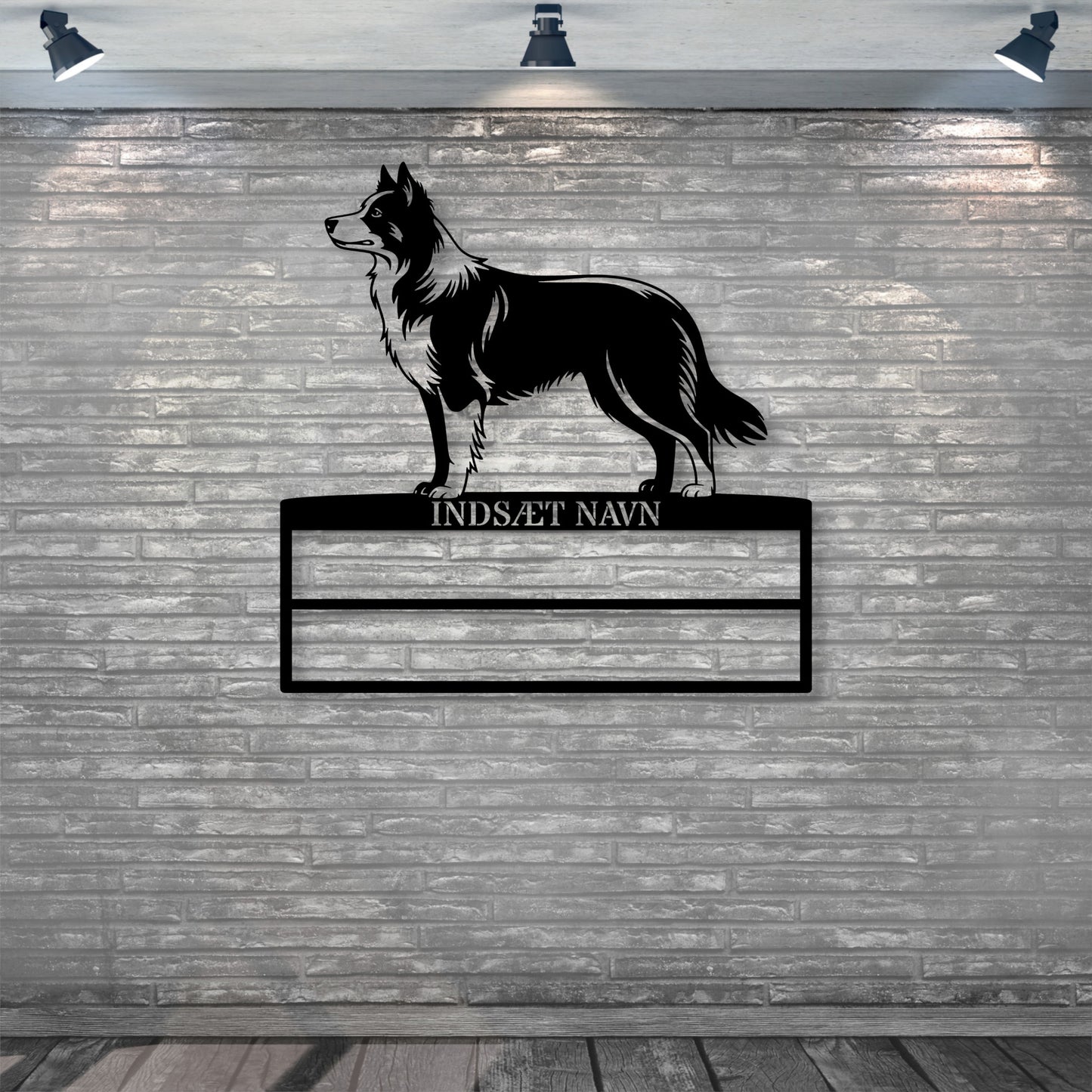 Stort Border Collie væg metalskilt med personlig tekst til rosetter. Unik Gaveide til hundeejer.