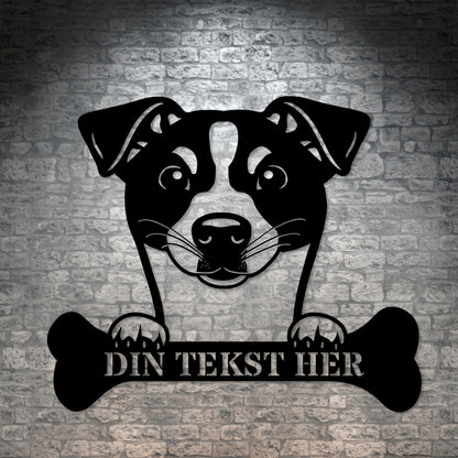 Personlig stort Dansk-Svensk Gårdhund metalskilt med tekst. Unik hunde navneskilt gaveidé