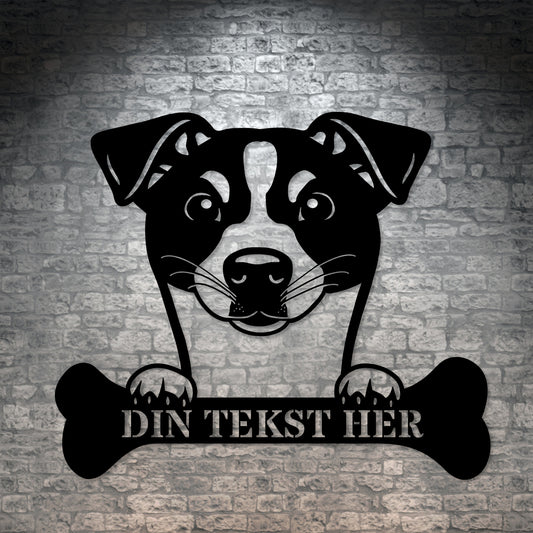 Personlig stort Dansk-Svensk Gårdhund metalskilt med tekst. Unik hunde navneskilt gaveidé