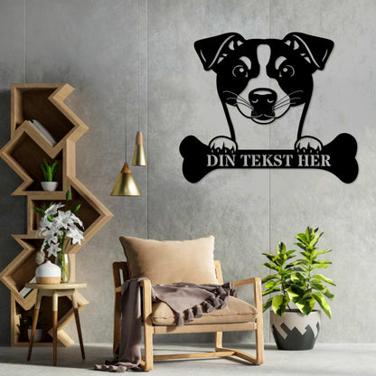 Stort Dansk-Svensk Gårdhund metalskilt med tekst. Unik hunde navneskilt gaveidé...