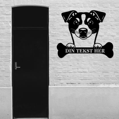 Stort Dansk-Svensk Gårdhund metalskilt med tekst. Unik hunde navneskilt gaveidé..