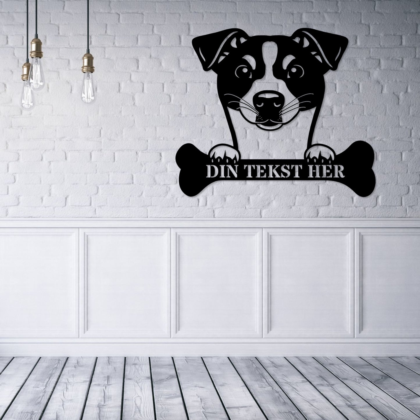 Stort Dansk-Svensk Gårdhund metalskilt med tekst. Unik hunde navneskilt gaveidé.