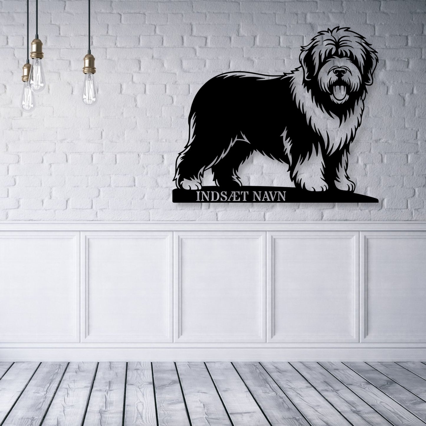 Stort Old English Sheepdog væg metalskilt med personlig navn. Unik Gaveide til hundeejeren...