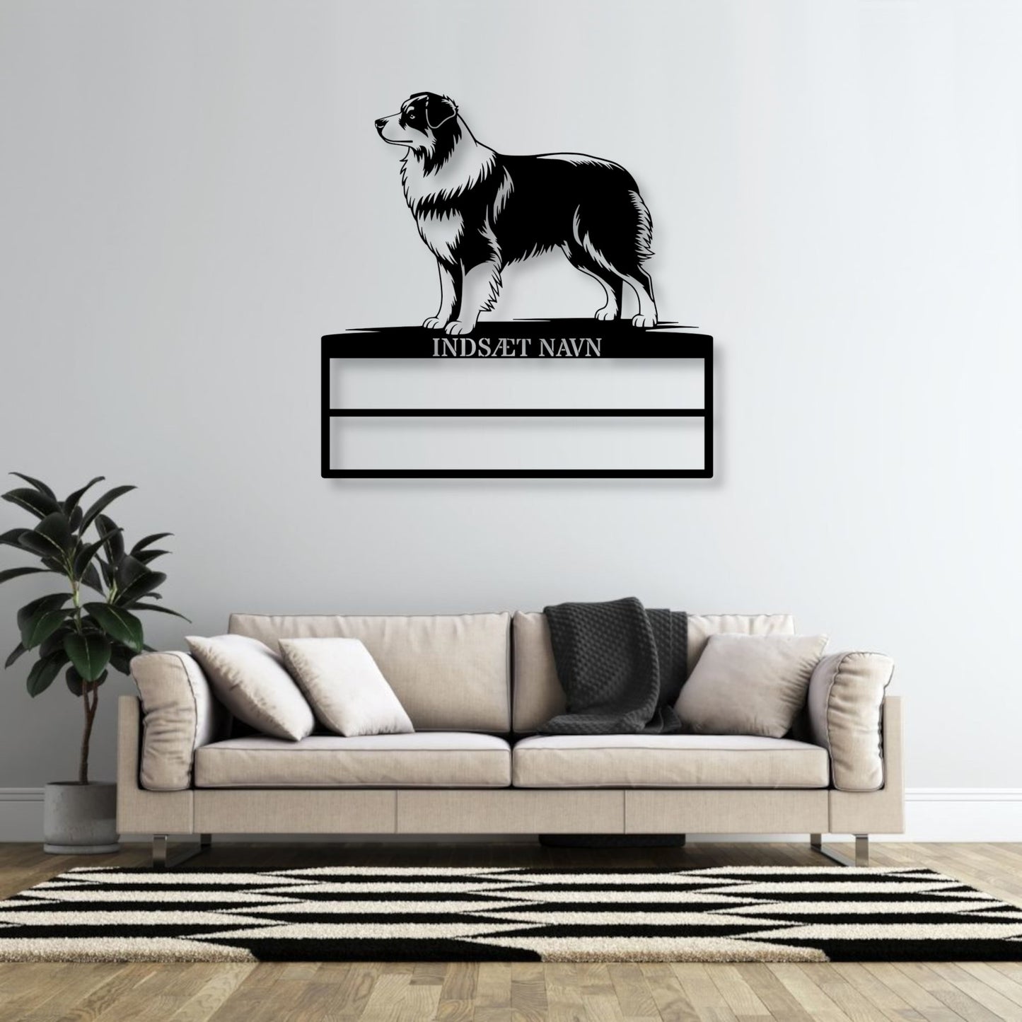 Stort Personlig Australsk hyrdehund væg metalskilt med personlig tekst til rosetter. Unik Gaveide til hundeejer..