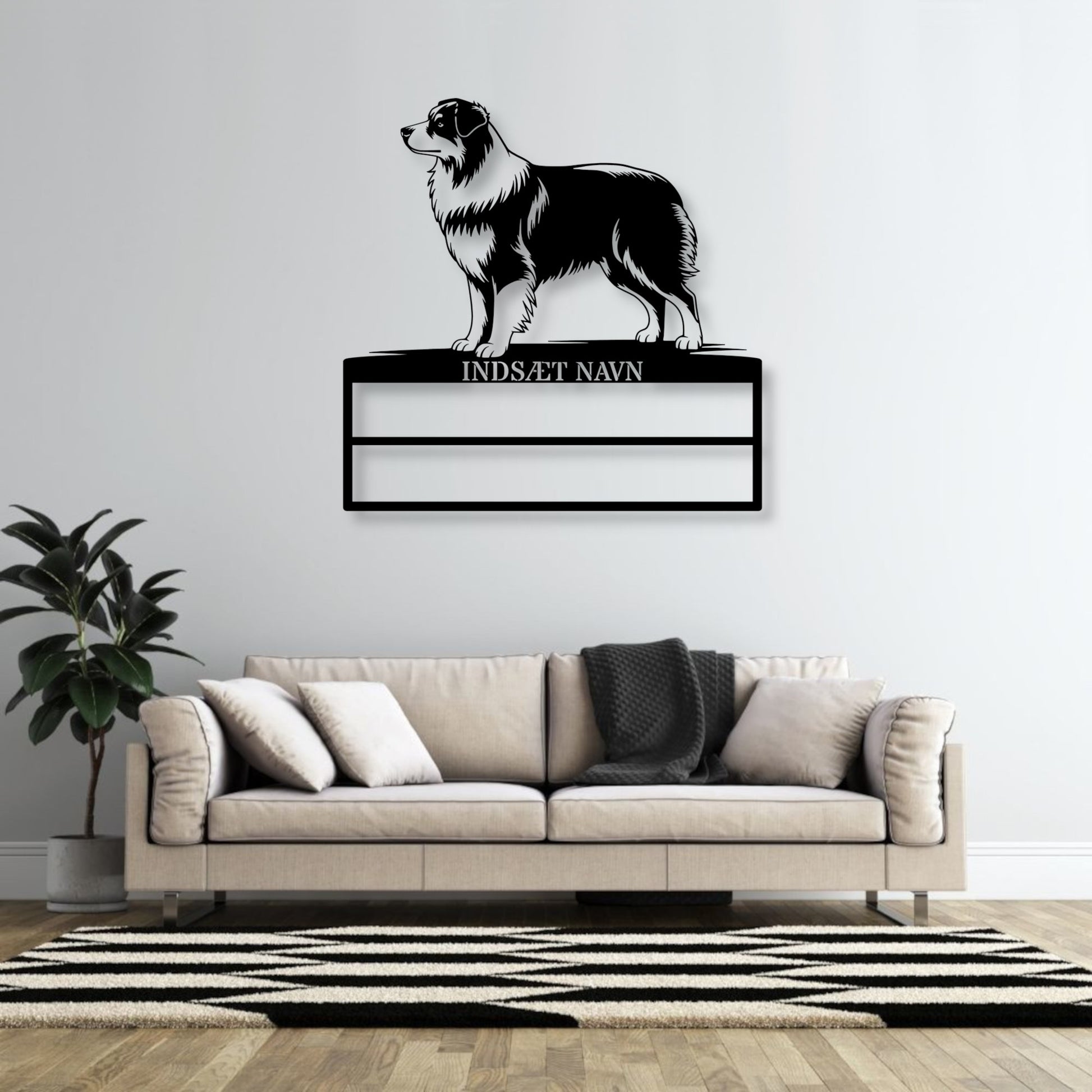 Stort Personlig Australsk hyrdehund væg metalskilt med personlig tekst til rosetter. Unik Gaveide til hundeejer..