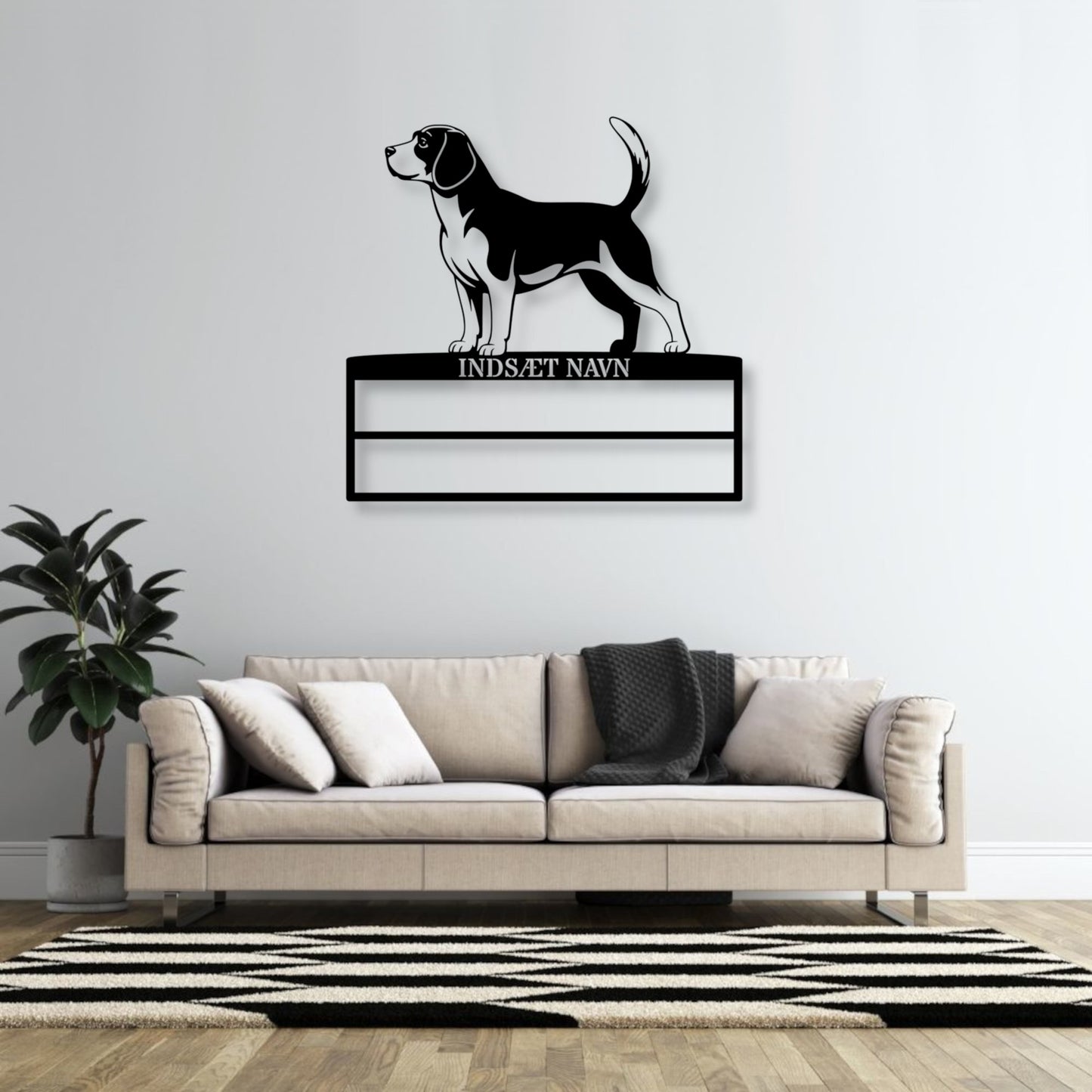Stort Personlig Beagle væg metalskilt med personlig tekst til rosetter. Unik Gaveide til hundeejer.