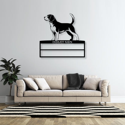 Stort Personlig Beagle væg metalskilt med personlig tekst til rosetter. Unik Gaveide til hundeejer.