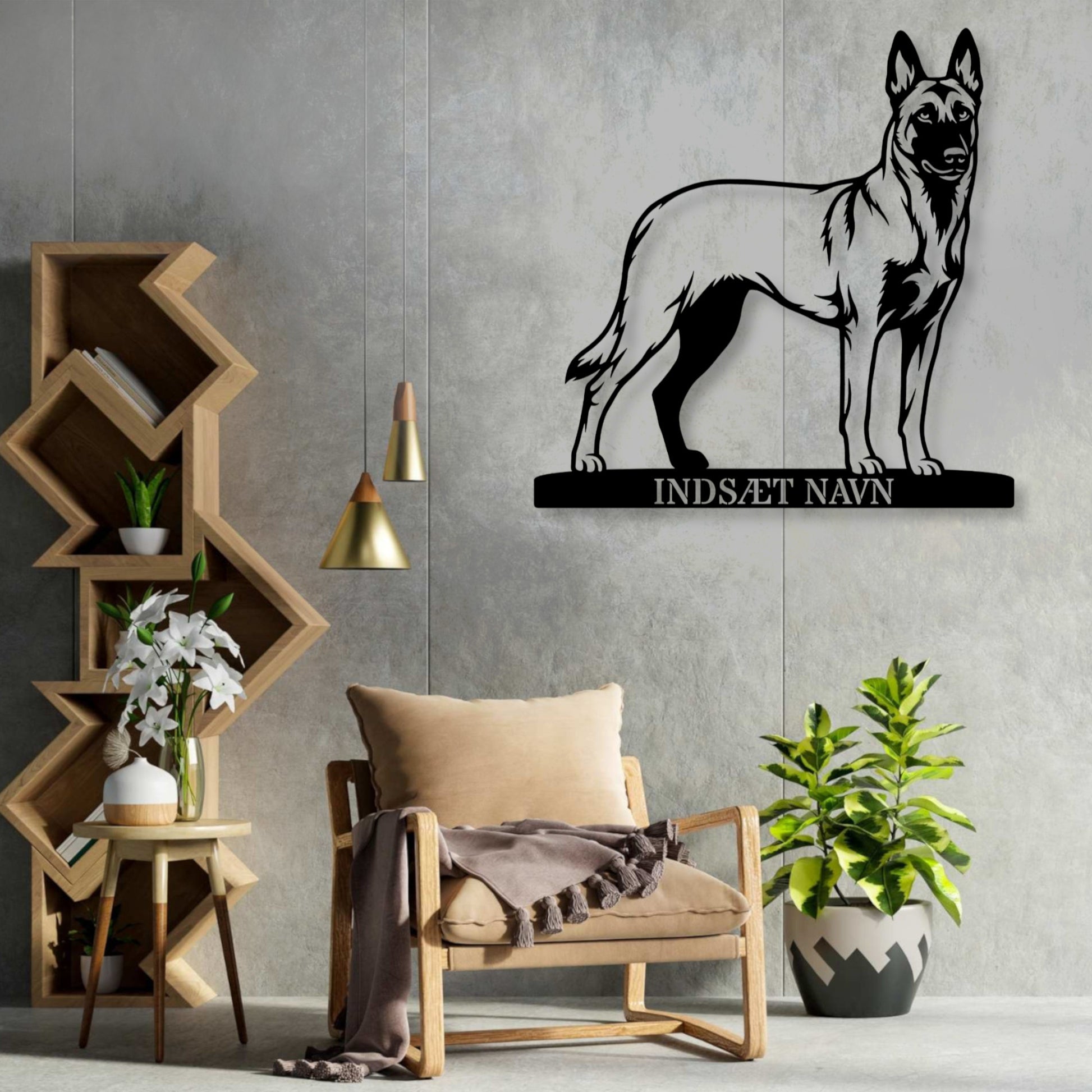 Stort Personlig Belgisk hyrdehund metalskilt med hundenavn....