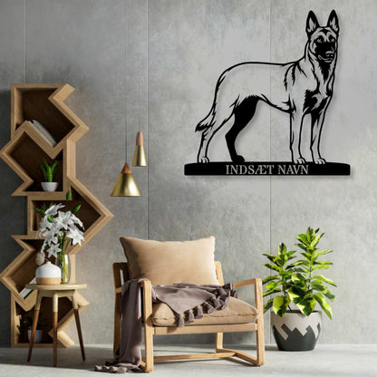 Stort Personlig Belgisk hyrdehund metalskilt med hundenavn....