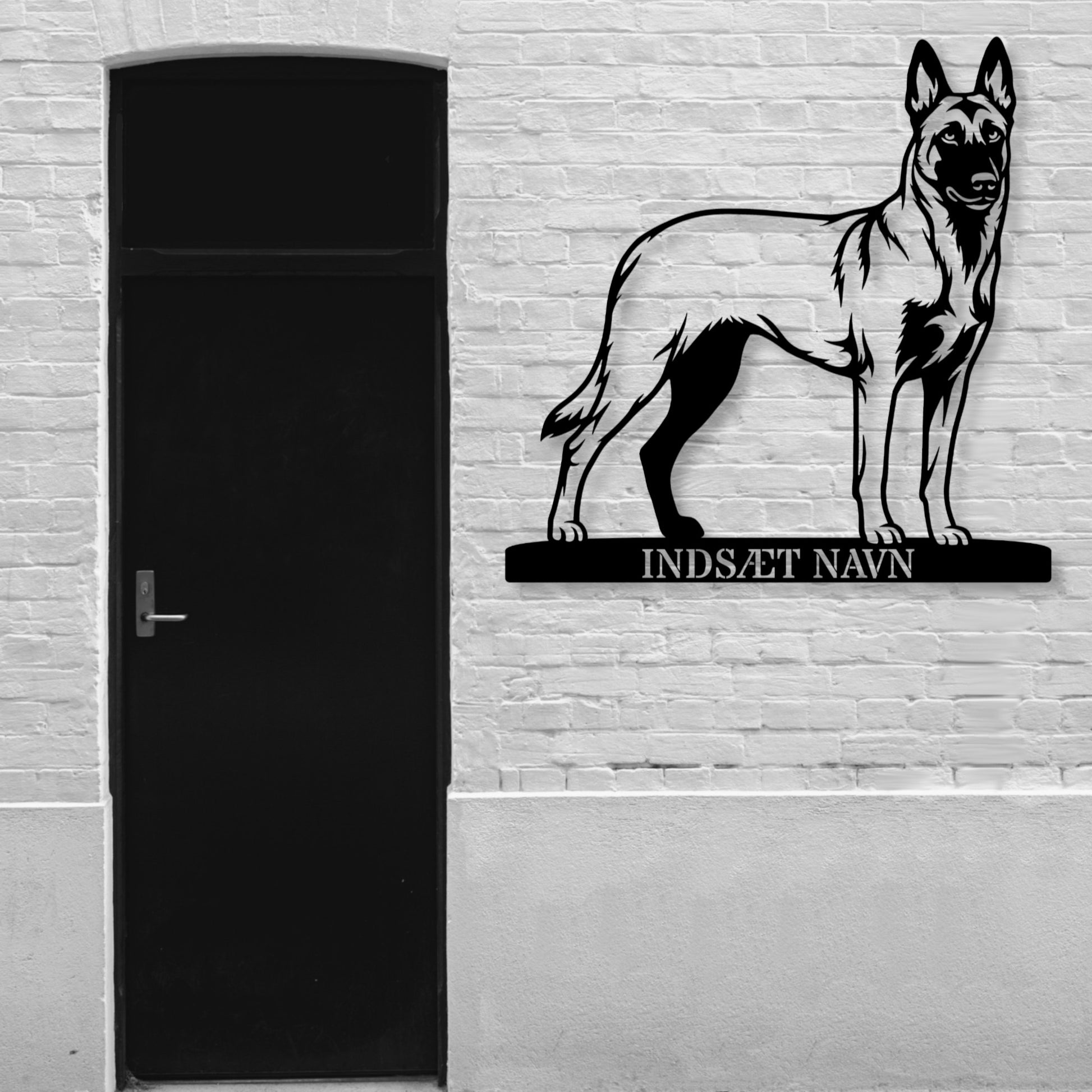 Stort Personlig Belgisk hyrdehund metalskilt med hundenavn...