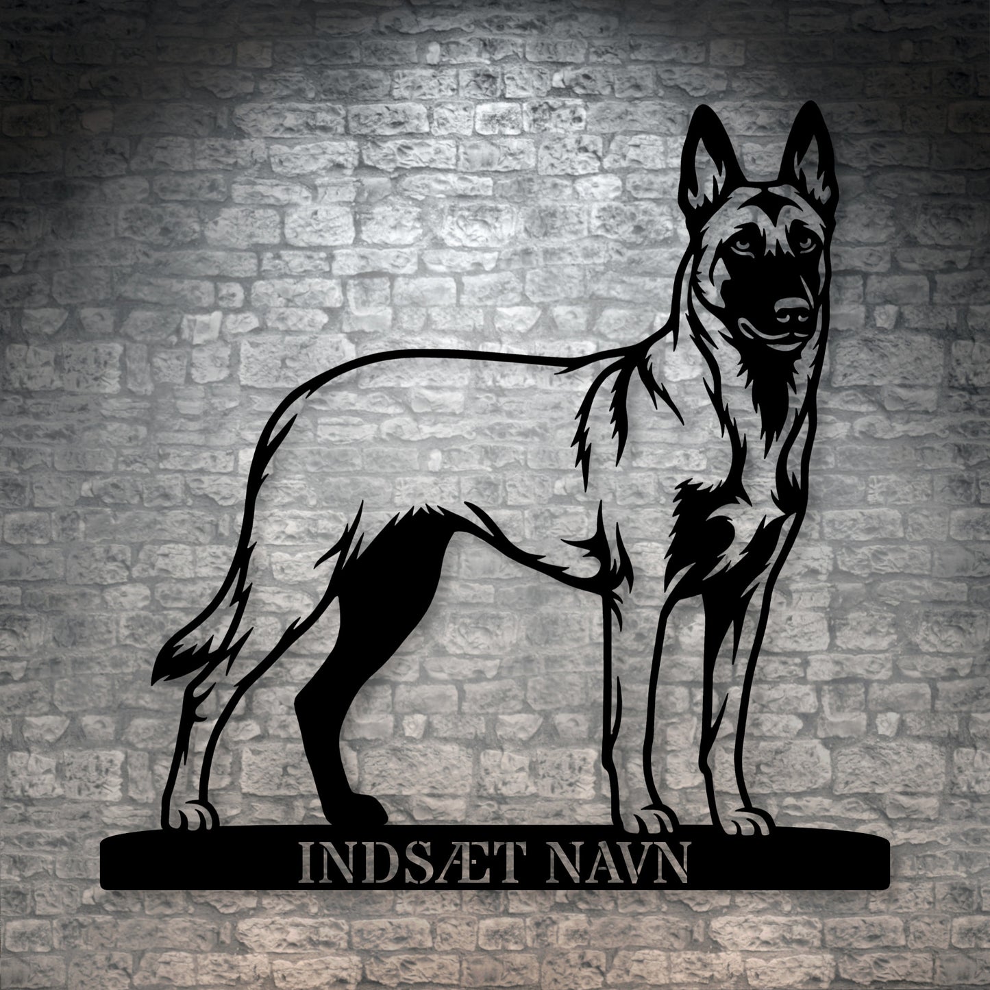 Stort Personlig Belgisk hyrdehund metalskilt med hundenavn