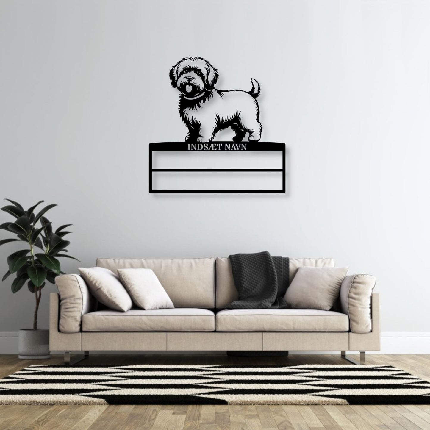 Stort Personlig Bomuldshund væg metalskilt med personlig tekst til rosetter. Unik Gaveide til hundeejer