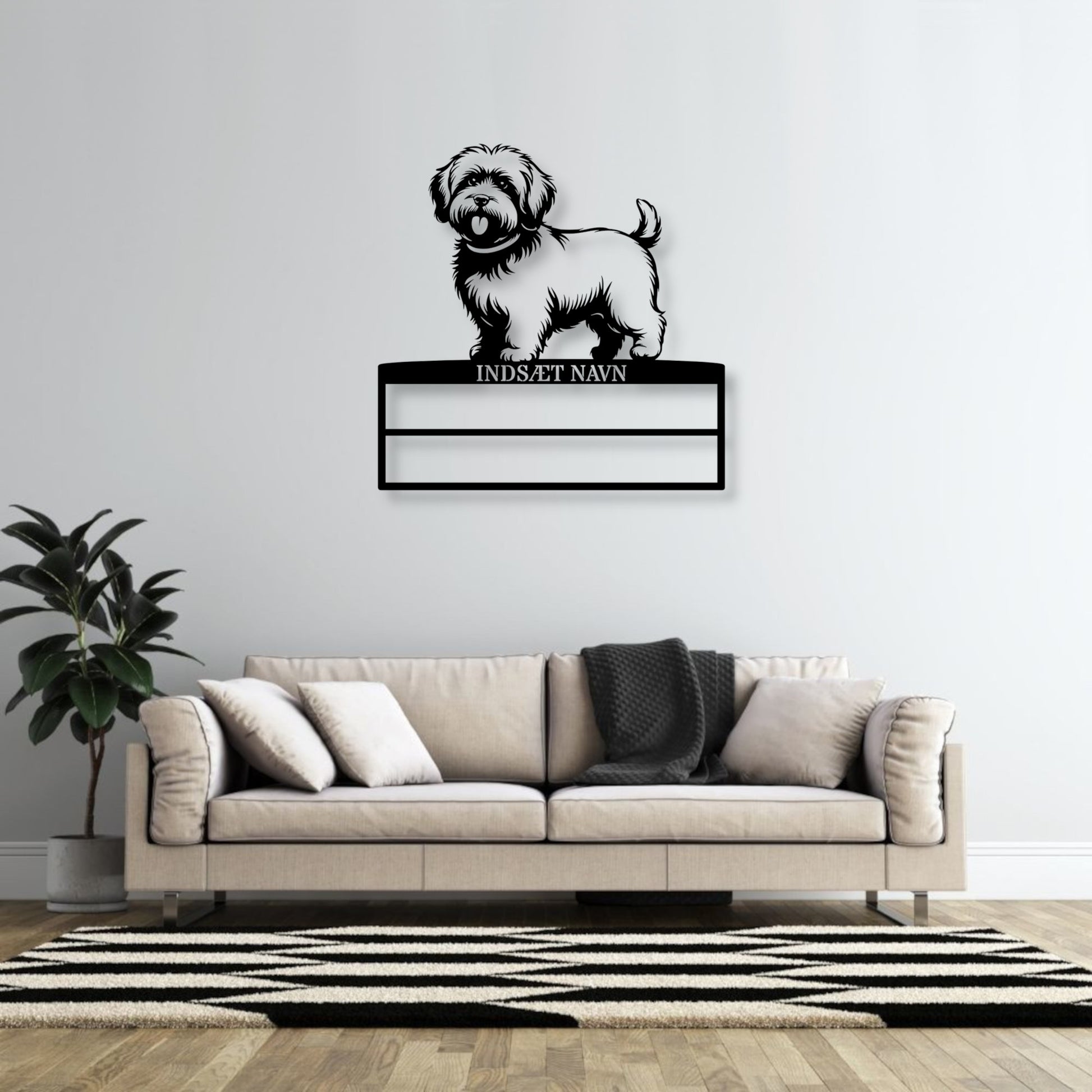 Stort Personlig Bomuldshund væg metalskilt med personlig tekst til rosetter. Unik Gaveide til hundeejer