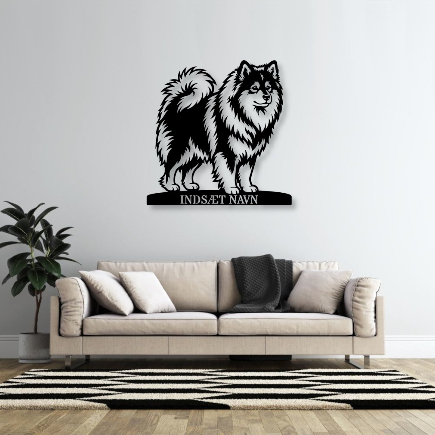 Stort Personlig Finsk Lapphund metalskilt med hundenavn.