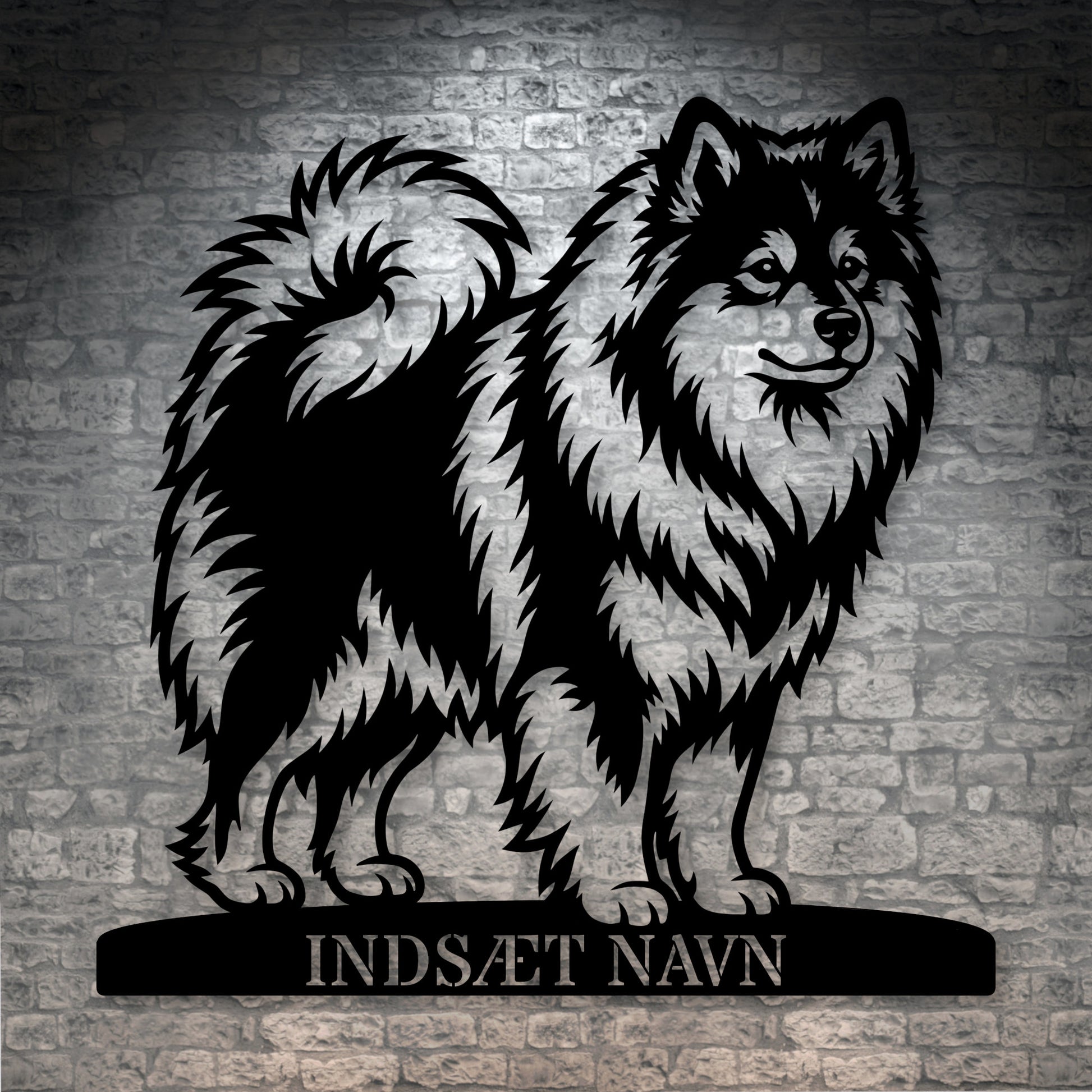 Stort Personlig Finsk Lapphund metalskilt med hundenavn