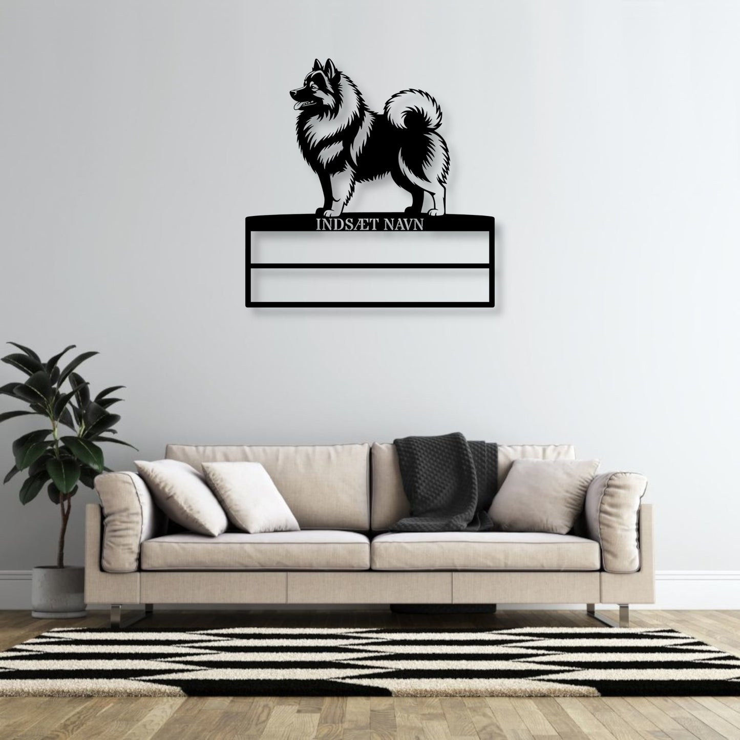 Stort Personlig Keeshond væg metalskilt med personlig tekst til rosetter. Unik Gaveide til hundeejer