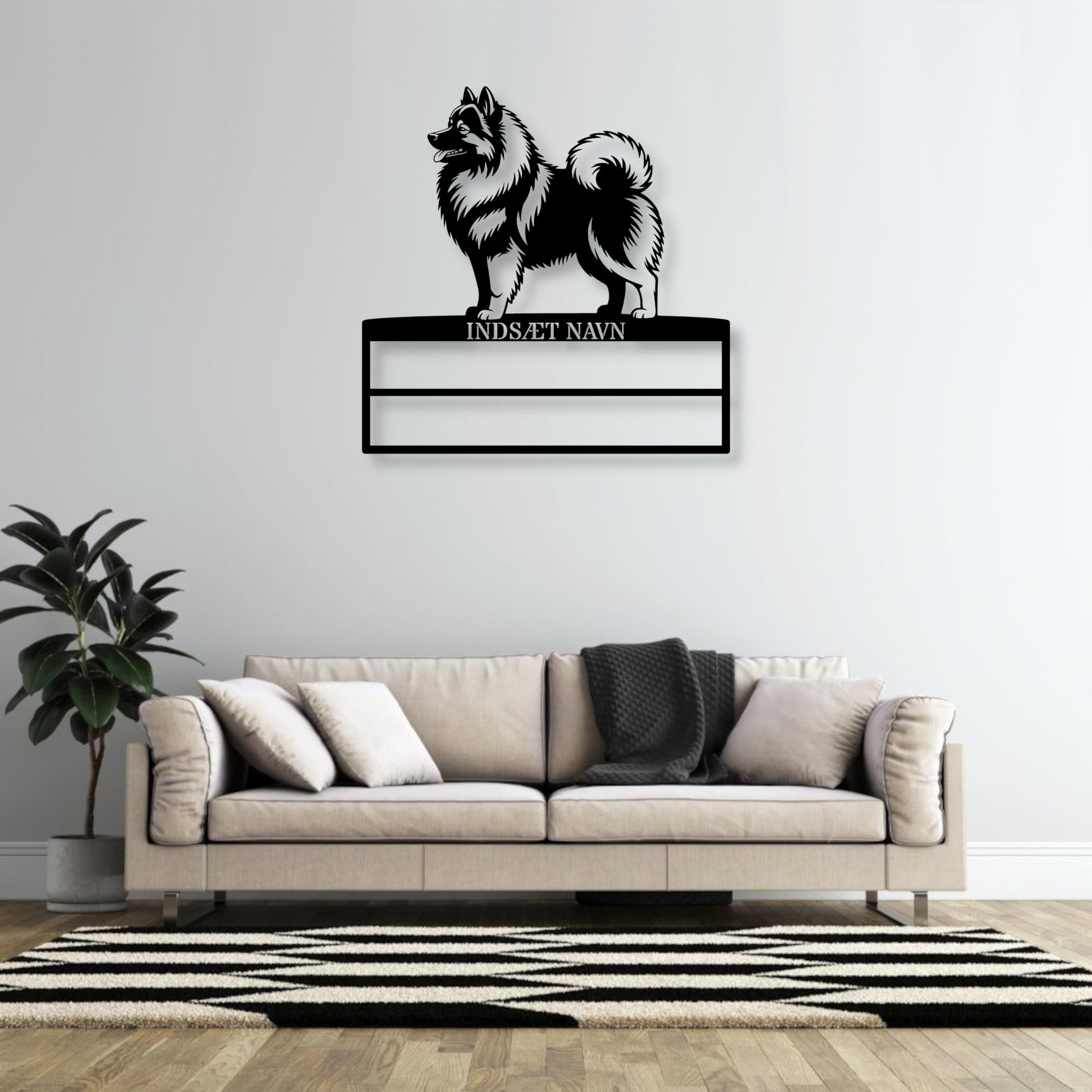 Stort Personlig Keeshond væg metalskilt med personlig tekst til rosetter. Unik Gaveide til hundeejer